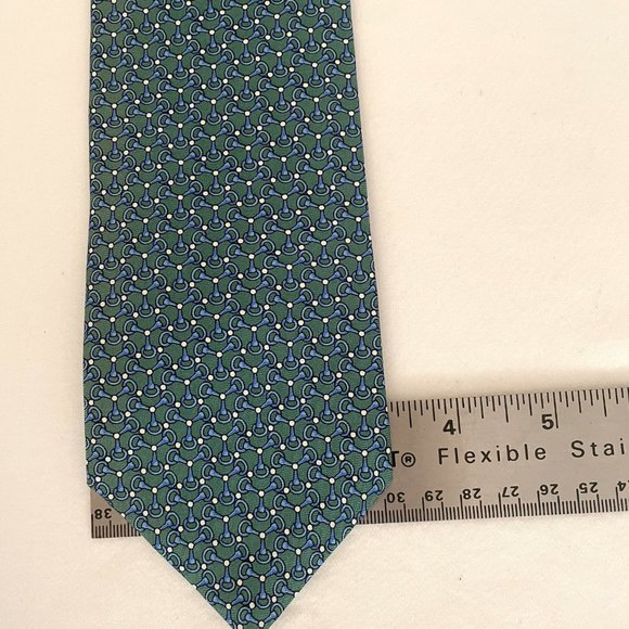 BROOKS BROTHERS - Green with blue/white links Silk Tie - Picture 2 of 5
